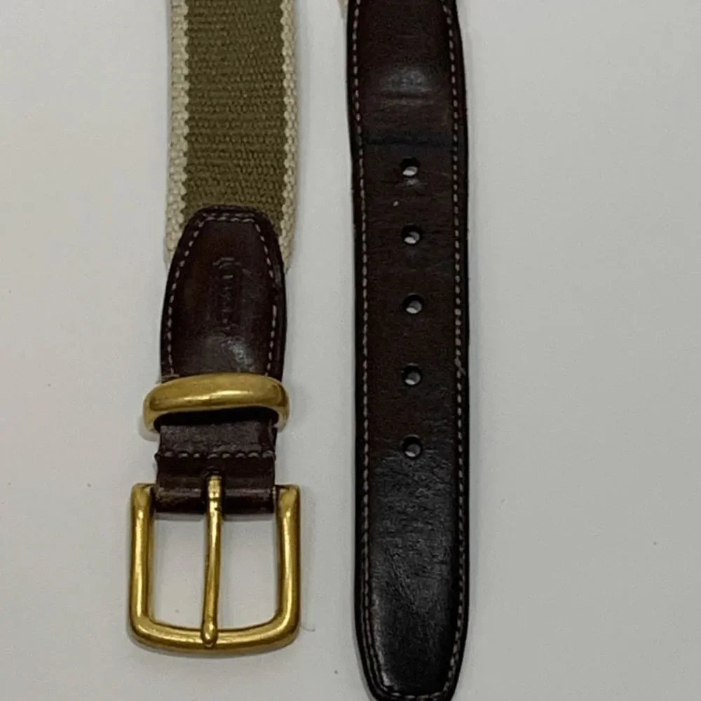 Coach Brown Leather and Army Green Cream Nylon Belt